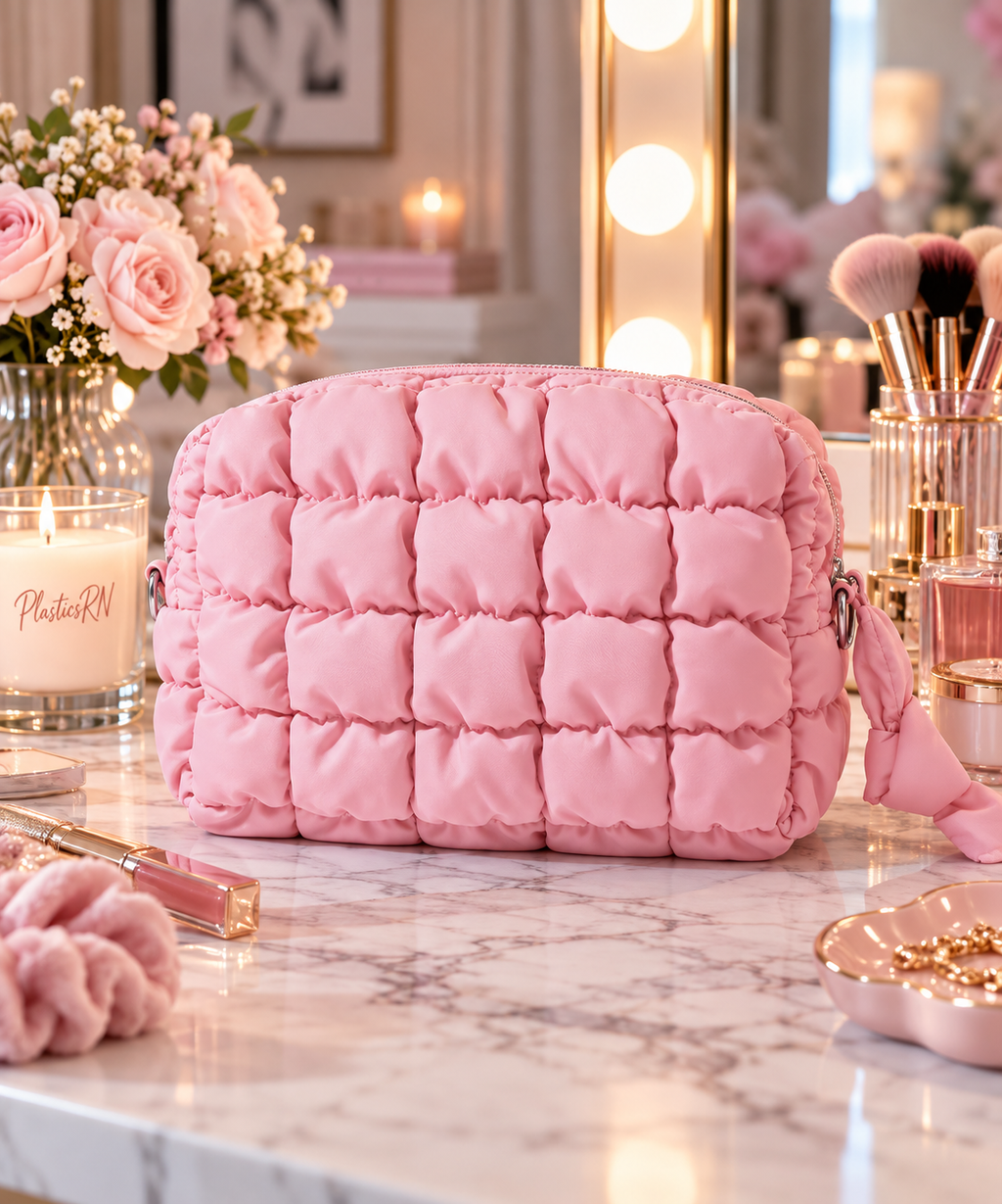 The Beauty Edit | Cloud Quilted Cosmetic Bag – Blush Pink