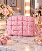 The Beauty Edit | Cloud Quilted Cosmetic Bag – Blush Pink